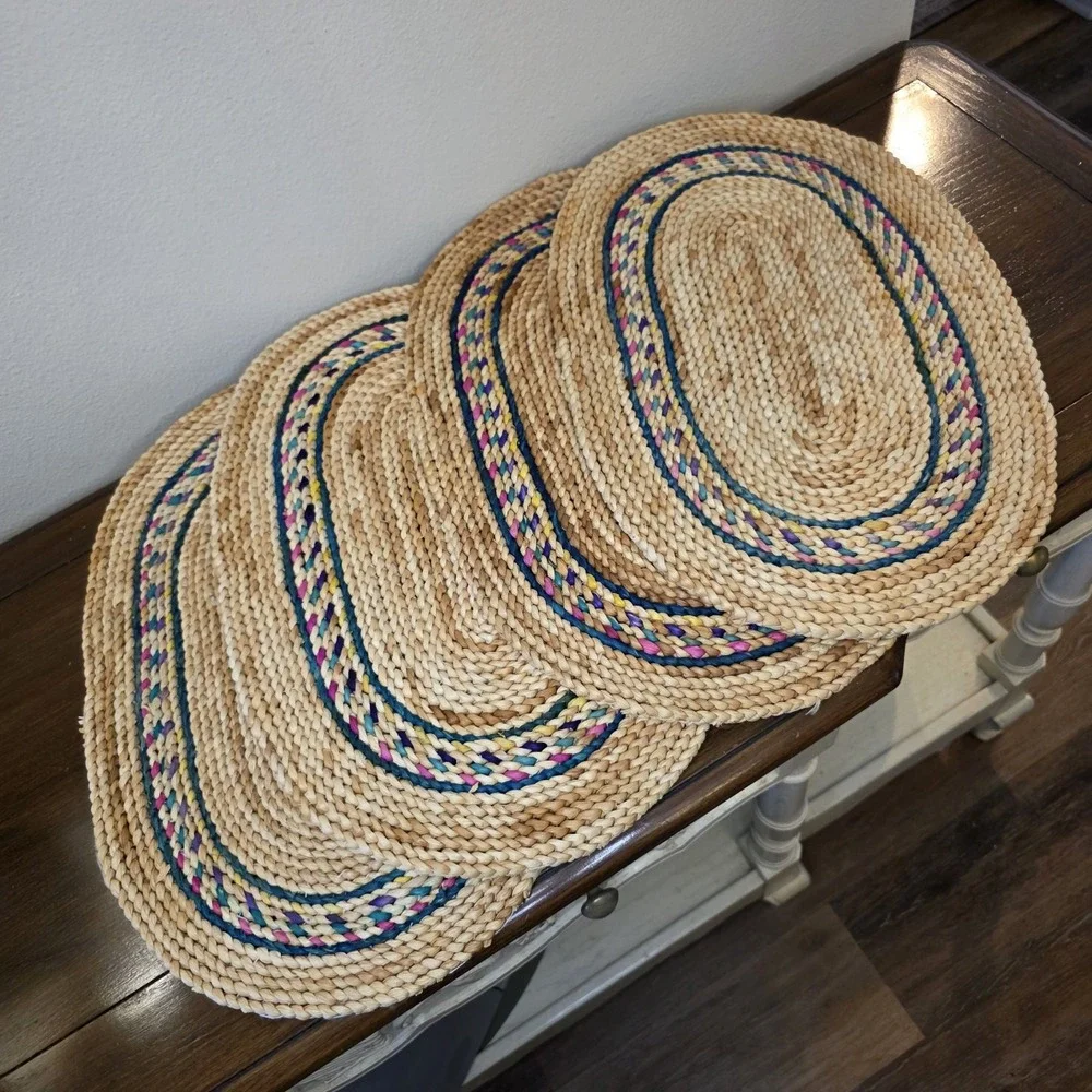 Set 4 VTG Braided Oval Placemats 11.5x17.5 Farmhouse Country Cottage Woven Boho